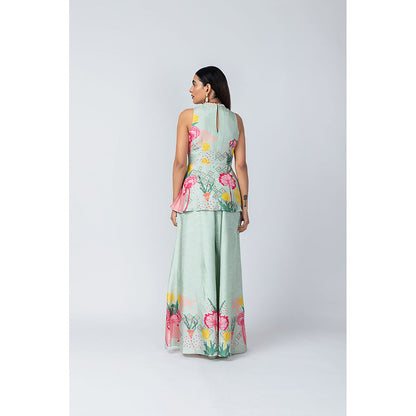 LABEL NAARITI Ananda Turquoise Kurti with Sharara (Set of 2)