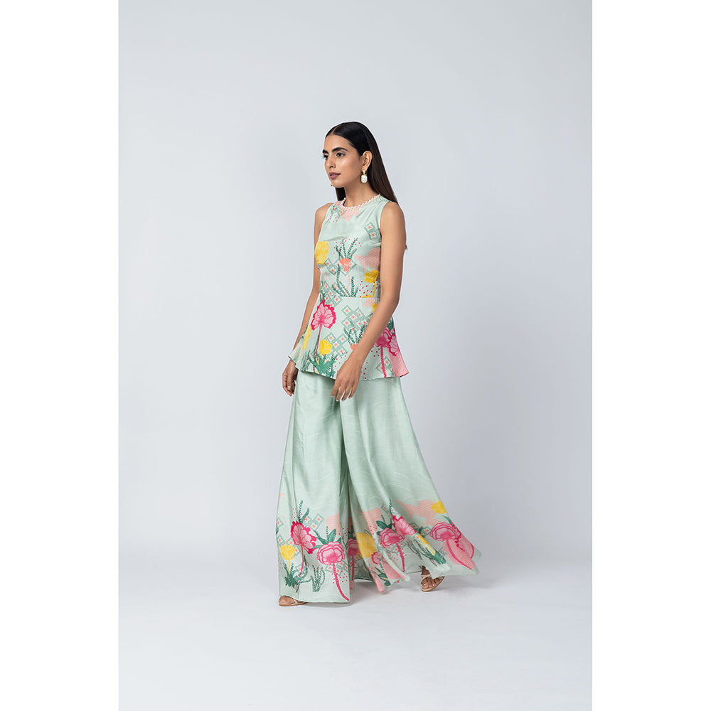 LABEL NAARITI Ananda Turquoise Kurti with Sharara (Set of 2)