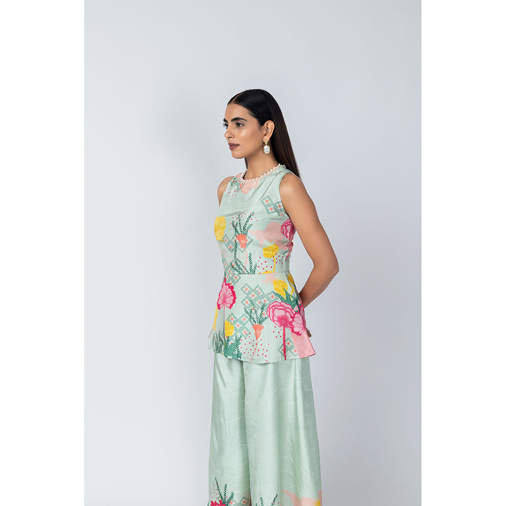 LABEL NAARITI Ananda Turquoise Kurti with Sharara (Set of 2)