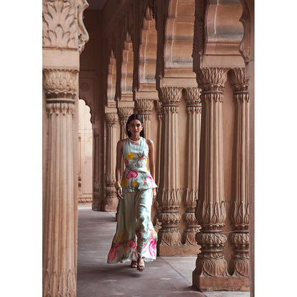 LABEL NAARITI Ananda Turquoise Kurti with Sharara (Set of 2)