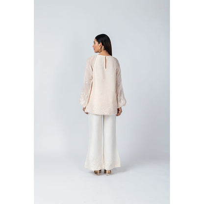 LABEL NAARITI Arzoo Beige and White Top with Pant (Set of 2)