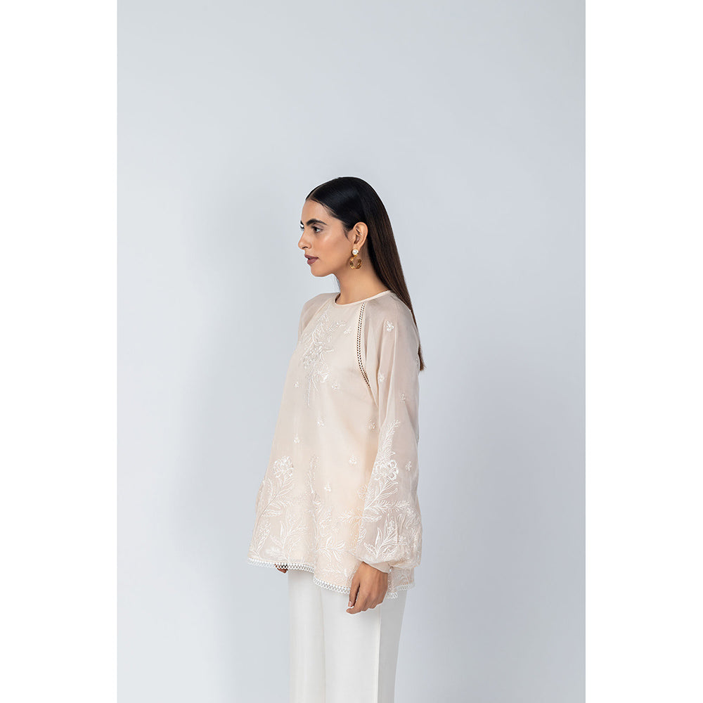 LABEL NAARITI Arzoo Beige and White Top with Pant (Set of 2)