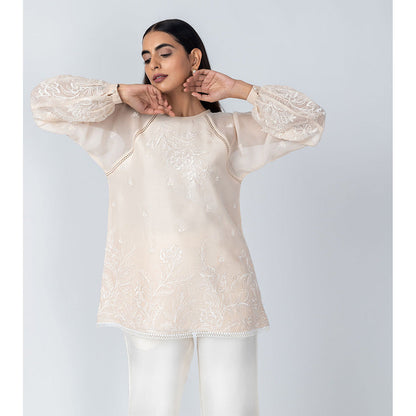 LABEL NAARITI Arzoo Beige and White Top with Pant (Set of 2)