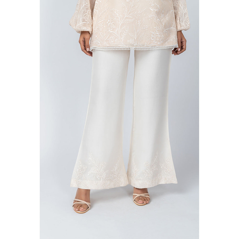 LABEL NAARITI Arzoo Beige and White Top with Pant (Set of 2)