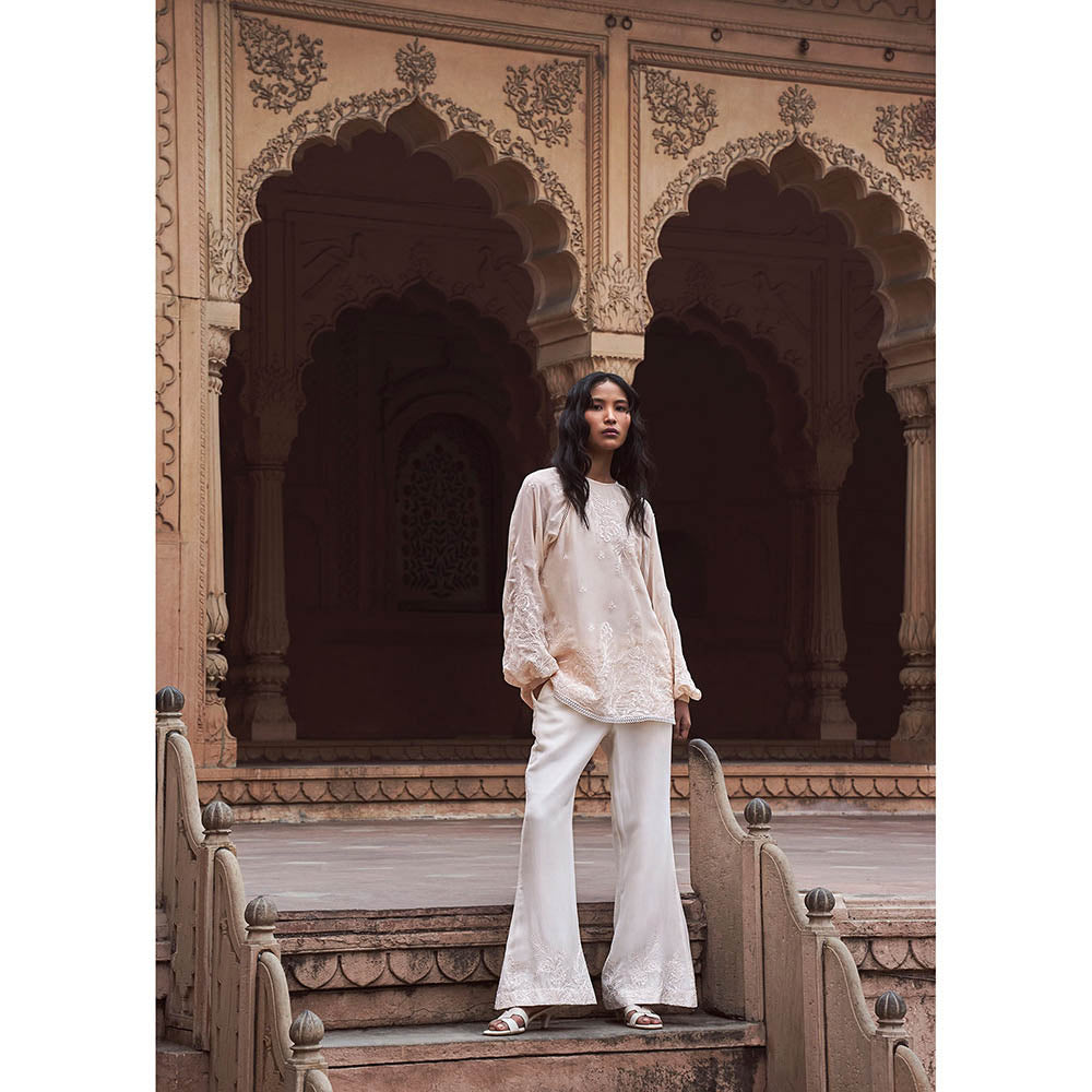 LABEL NAARITI Arzoo Beige and White Top with Pant (Set of 2)