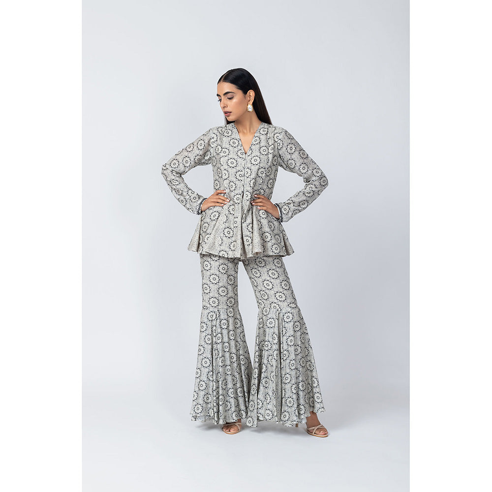 LABEL NAARITI Ada Grey Printed Top with Sharara (Set of 2)