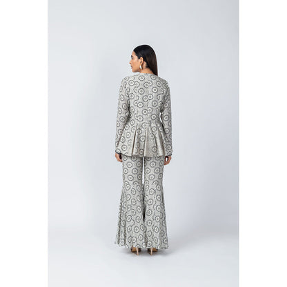 LABEL NAARITI Ada Grey Printed Top with Sharara (Set of 2)