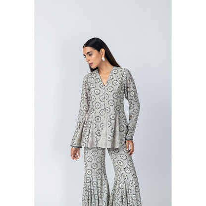 LABEL NAARITI Ada Grey Printed Top with Sharara (Set of 2)
