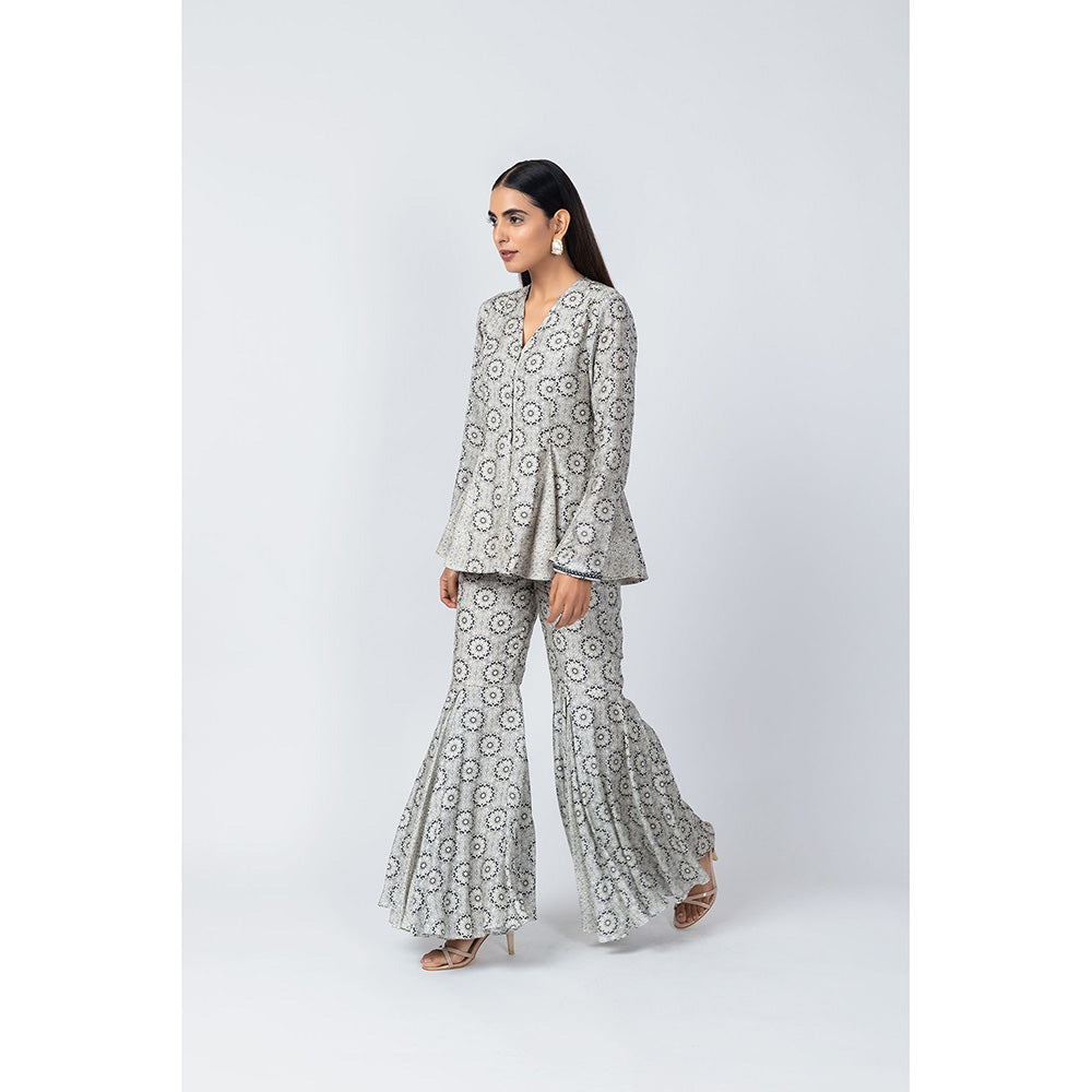 LABEL NAARITI Ada Grey Printed Top with Sharara (Set of 2)