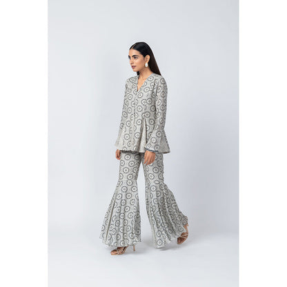 LABEL NAARITI Ada Grey Printed Top with Sharara (Set of 2)