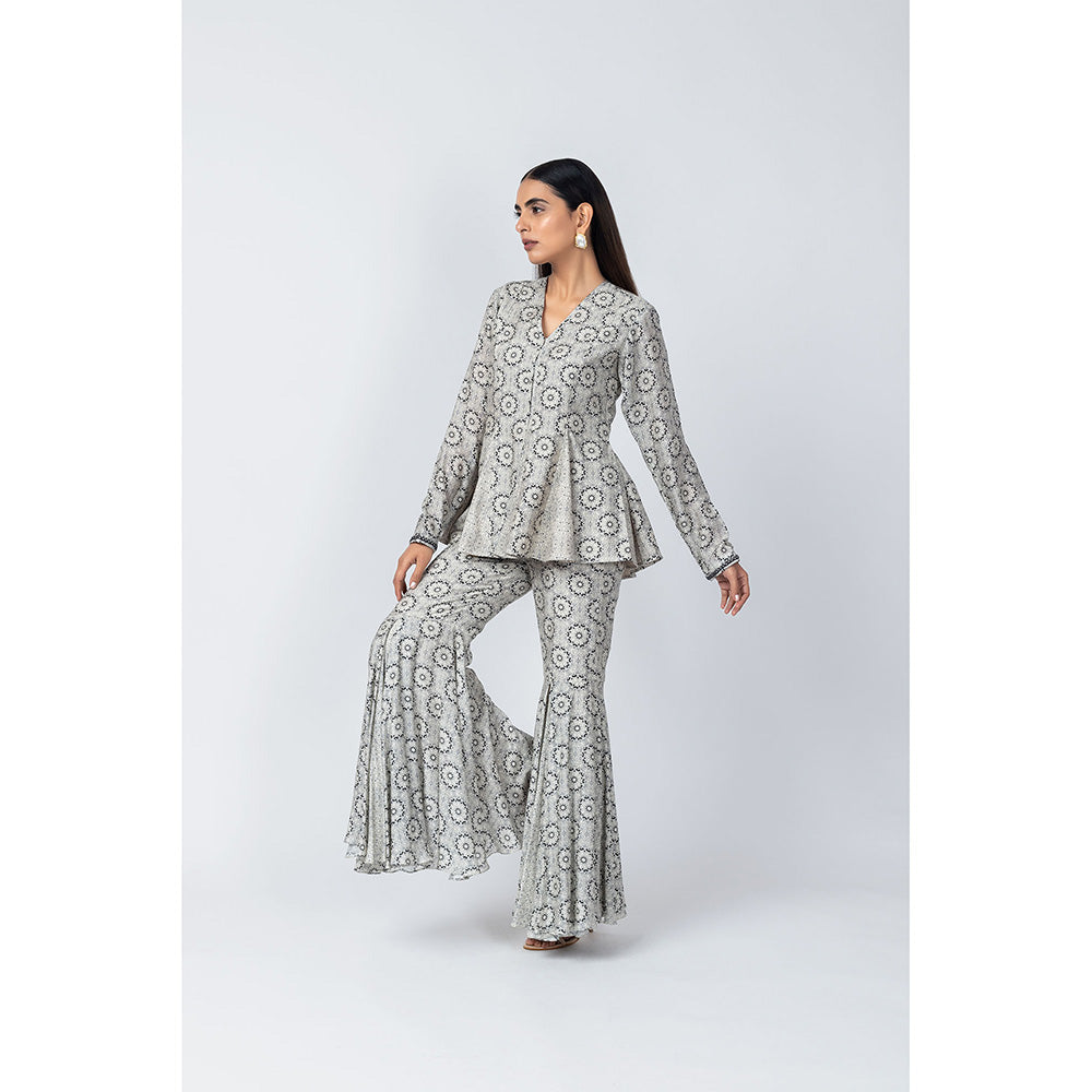 LABEL NAARITI Ada Grey Printed Top with Sharara (Set of 2)