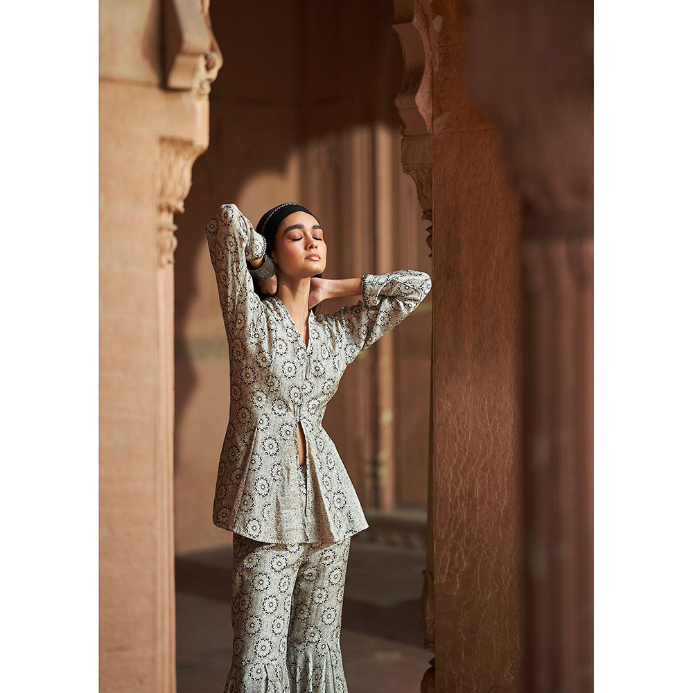 LABEL NAARITI Ada Grey Printed Top with Sharara (Set of 2)