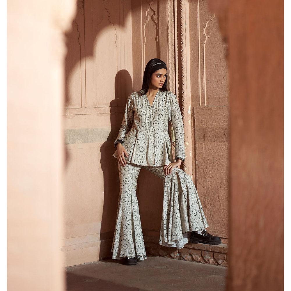 LABEL NAARITI Ada Grey Printed Top with Sharara (Set of 2)