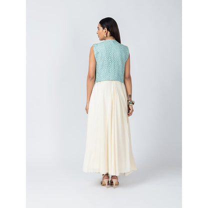 LABEL NAARITI Blue Mira Dress with Overlays (Set of 2)