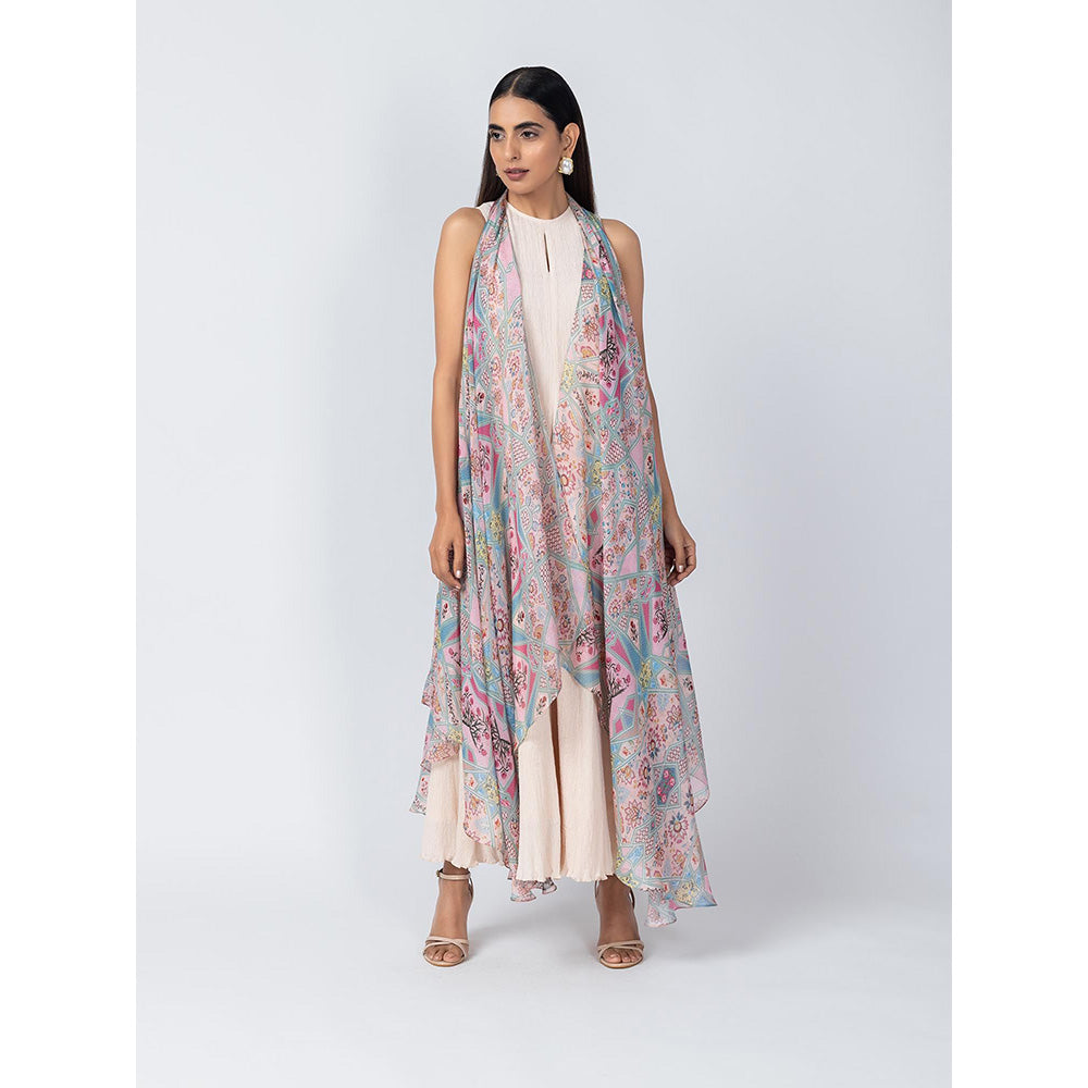 LABEL NAARITI Pink Roohi Dress with Overlays (Set of 2)