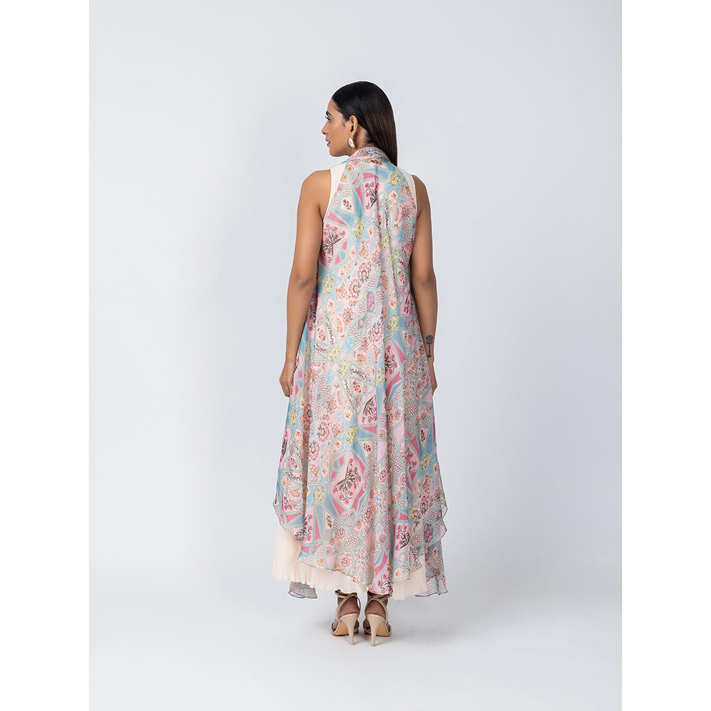 LABEL NAARITI Pink Roohi Dress with Overlays (Set of 2)