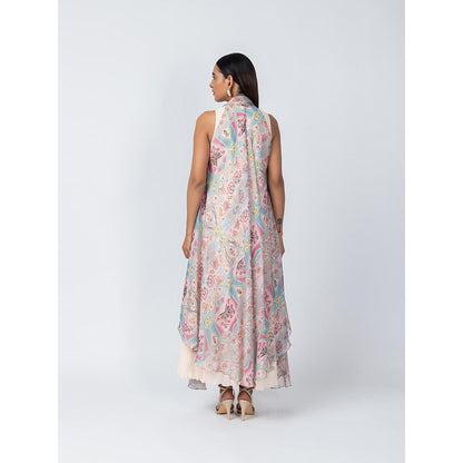 LABEL NAARITI Pink Roohi Dress with Overlays (Set of 2)
