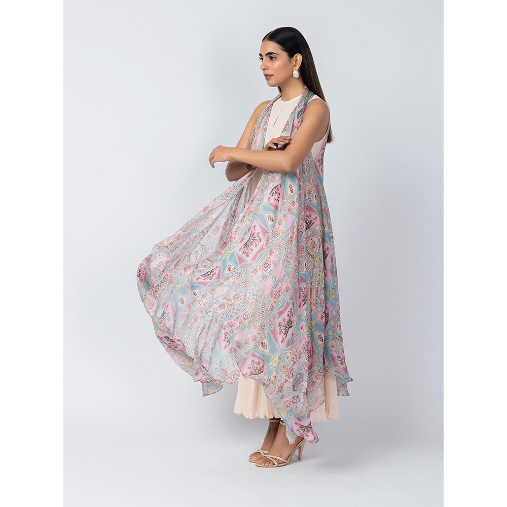 LABEL NAARITI Pink Roohi Dress with Overlays (Set of 2)