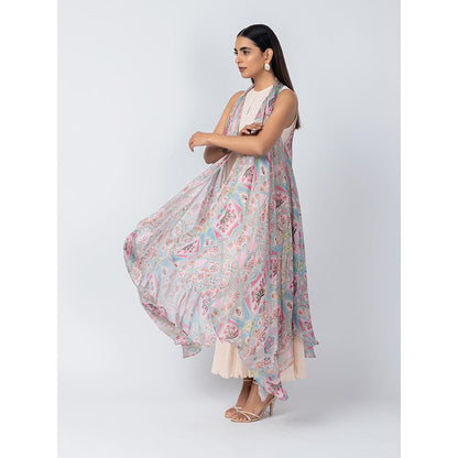 LABEL NAARITI Pink Roohi Dress with Overlays (Set of 2)