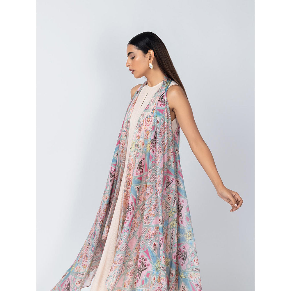 LABEL NAARITI Pink Roohi Dress with Overlays (Set of 2)