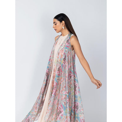 LABEL NAARITI Pink Roohi Dress with Overlays (Set of 2)