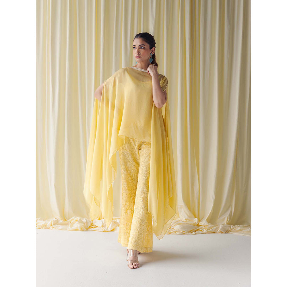 LABEL NAARITI Zerina Yellow Top with Palazzo and Slip (Set of 3)