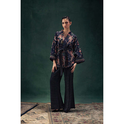 LABEL NAARITI Yasmin Black Top with Palazzo and Belt (Set of 3)