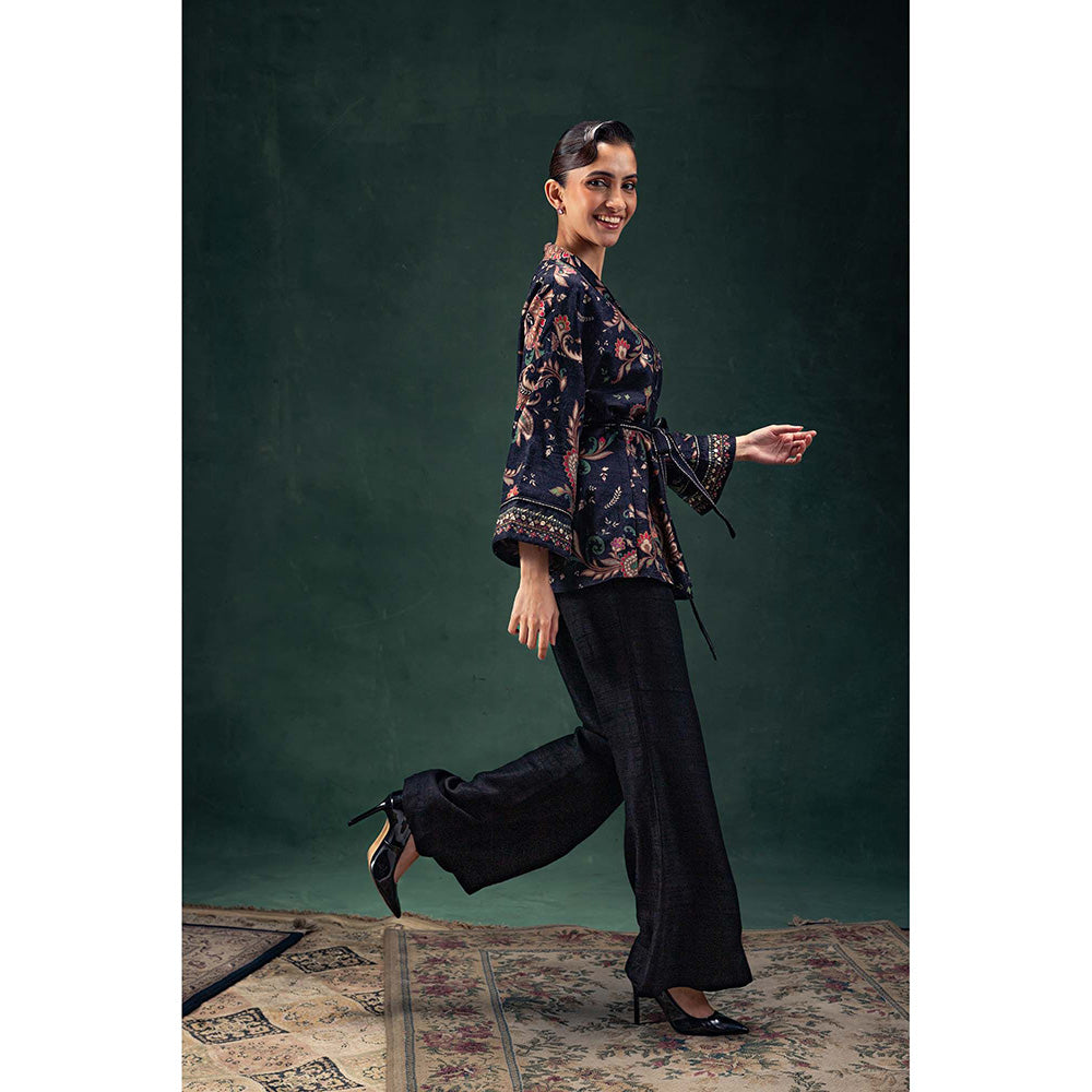 LABEL NAARITI Yasmin Black Top with Palazzo and Belt (Set of 3)