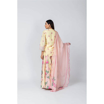 LABEL NAARITI Shabana Yellow Kurti with Sharara and Dupatta (Set of 3)