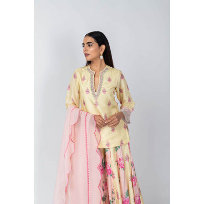 LABEL NAARITI Shabana Yellow Kurti with Sharara and Dupatta (Set of 3)