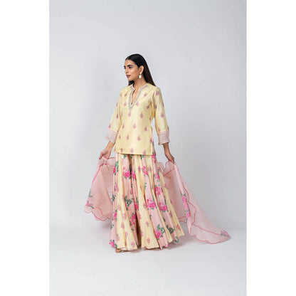 LABEL NAARITI Shabana Yellow Kurti with Sharara and Dupatta (Set of 3)