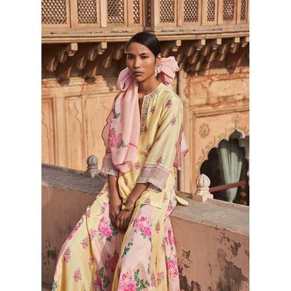 LABEL NAARITI Shabana Yellow Kurti with Sharara and Dupatta (Set of 3)