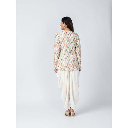 LABEL NAARITI Mirza Ivory Top with Dhoti Pant (Set of 2)