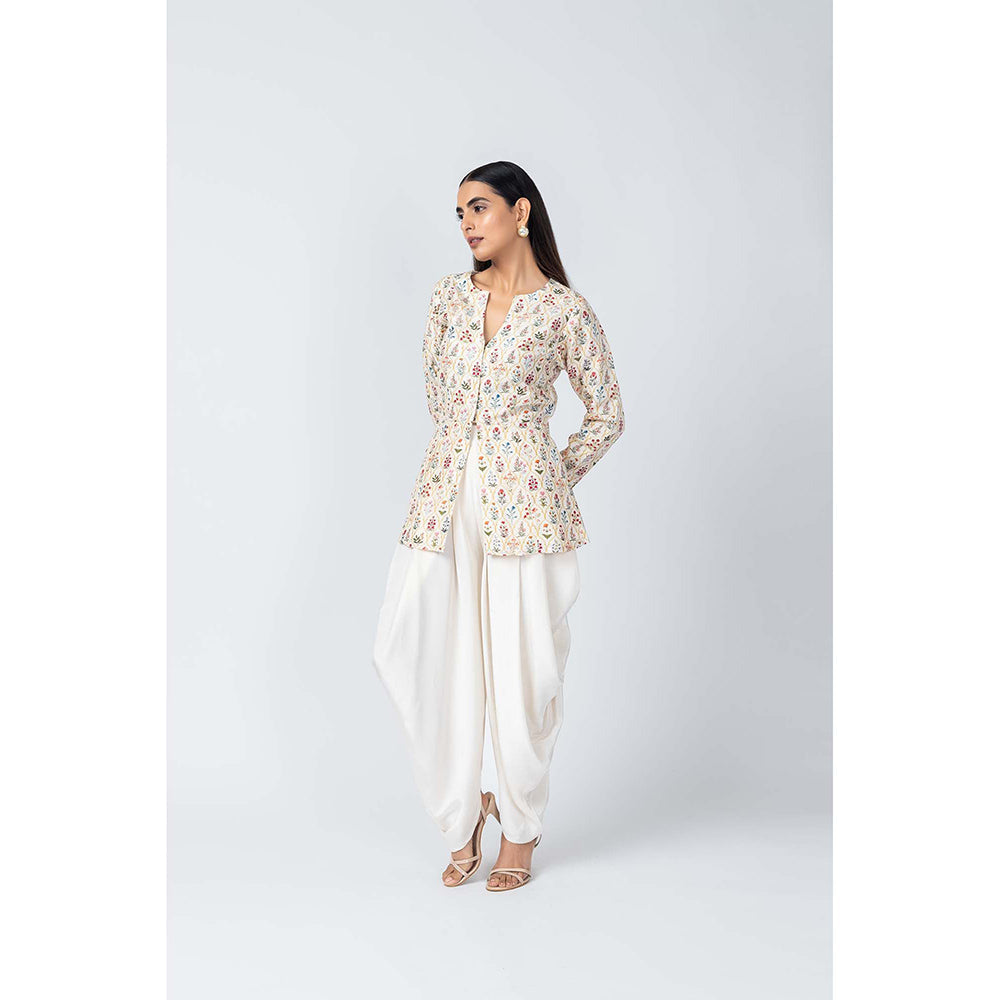 LABEL NAARITI Mirza Ivory Top with Dhoti Pant (Set of 2)