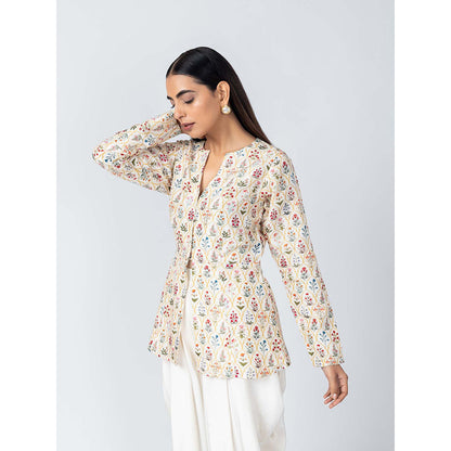 LABEL NAARITI Mirza Ivory Top with Dhoti Pant (Set of 2)