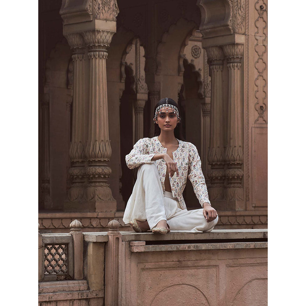 LABEL NAARITI Mirza Ivory Top with Dhoti Pant (Set of 2)