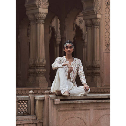 LABEL NAARITI Mirza Ivory Top with Dhoti Pant (Set of 2)