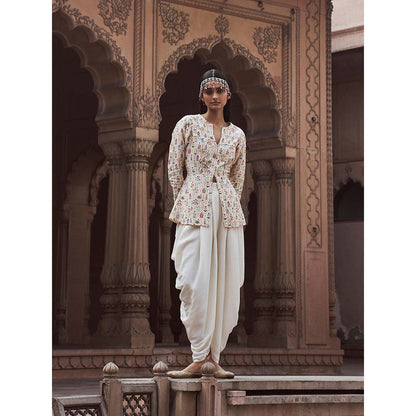 LABEL NAARITI Mirza Ivory Top with Dhoti Pant (Set of 2)