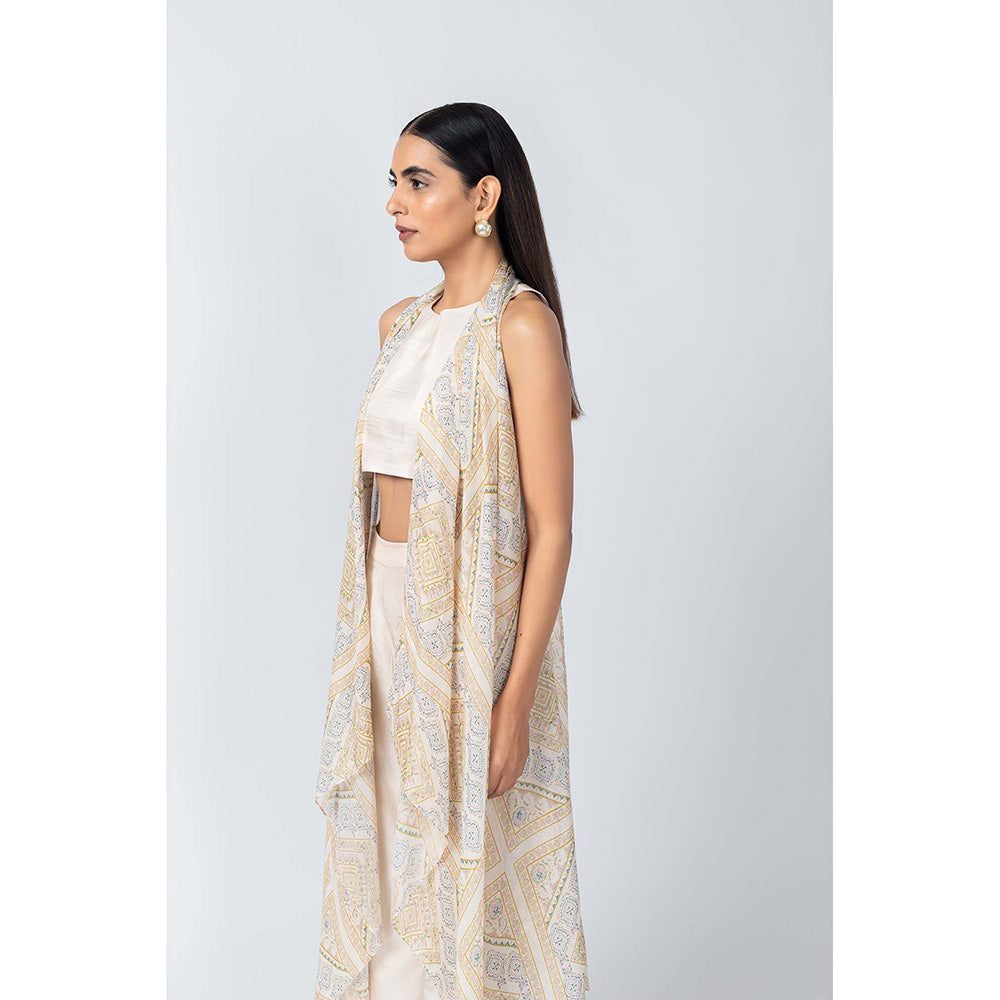 LABEL NAARITI Taara Beige Crop Top with Palazzo and Overlay Jacket (Set of 3)