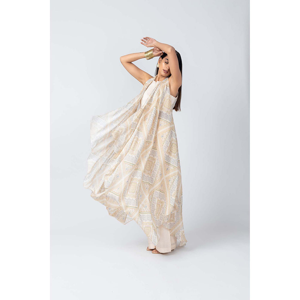 LABEL NAARITI Taara Beige Crop Top with Palazzo and Overlay Jacket (Set of 3)