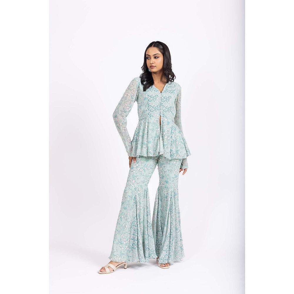 LABEL NAARITI Ira Blue Jacket with Sharara (Set of 2)