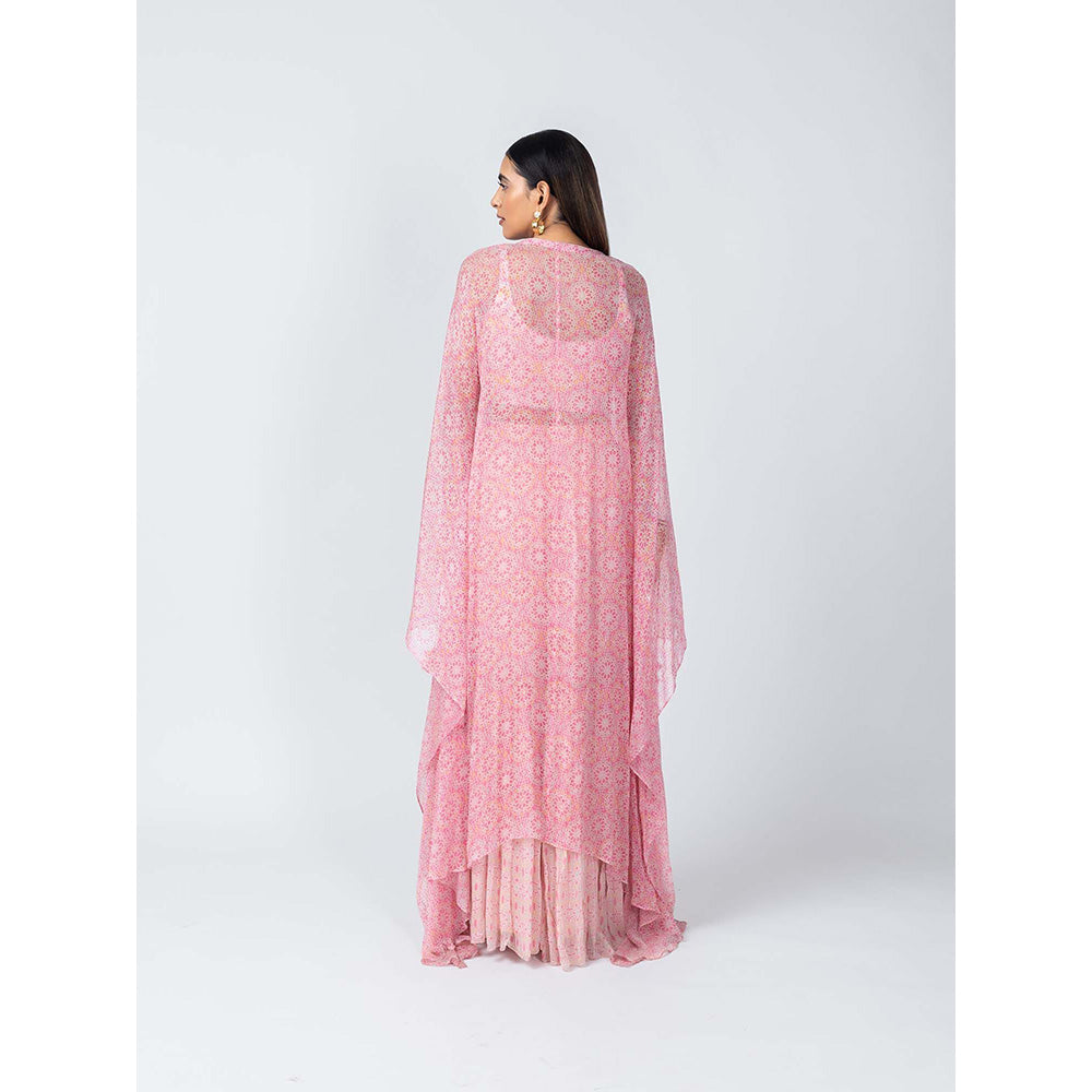 LABEL NAARITI Arshiya Pink Crop Top with Sharara and Cape (Set of 3)