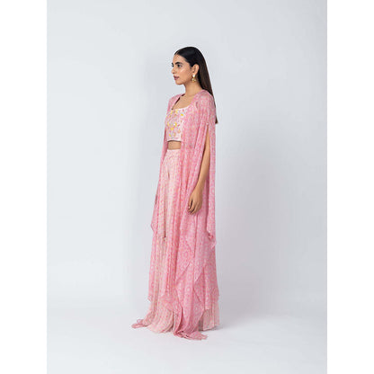 LABEL NAARITI Arshiya Pink Crop Top with Sharara and Cape (Set of 3)
