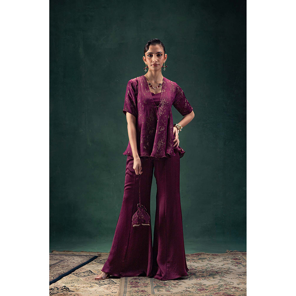 LABEL NAARITI Nadia Purple Blouse with Jacket and Sharara (Set of 3)