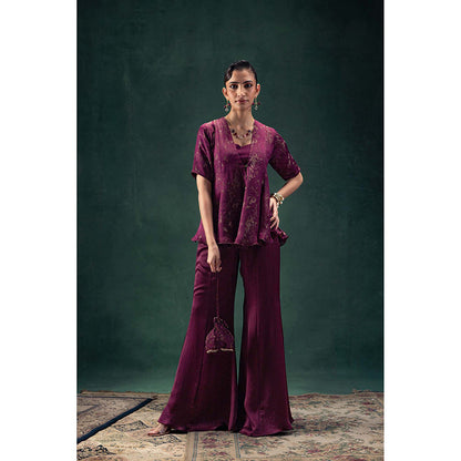 LABEL NAARITI Nadia Purple Blouse with Jacket and Sharara (Set of 3)
