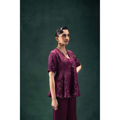 LABEL NAARITI Nadia Purple Blouse with Jacket and Sharara (Set of 3)