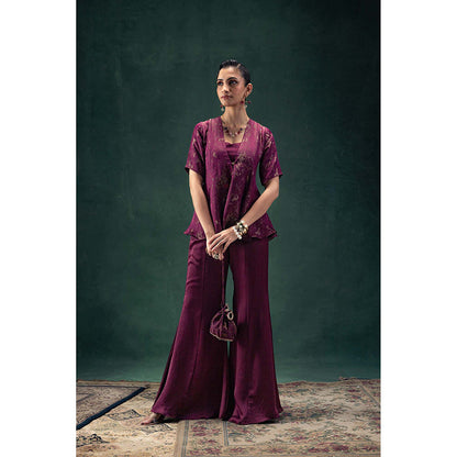 LABEL NAARITI Nadia Purple Blouse with Jacket and Sharara (Set of 3)