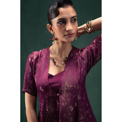LABEL NAARITI Nadia Purple Blouse with Jacket and Sharara (Set of 3)