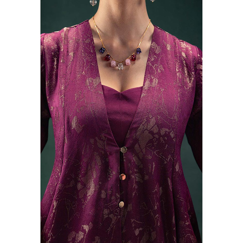 LABEL NAARITI Nadia Purple Blouse with Jacket and Sharara (Set of 3)