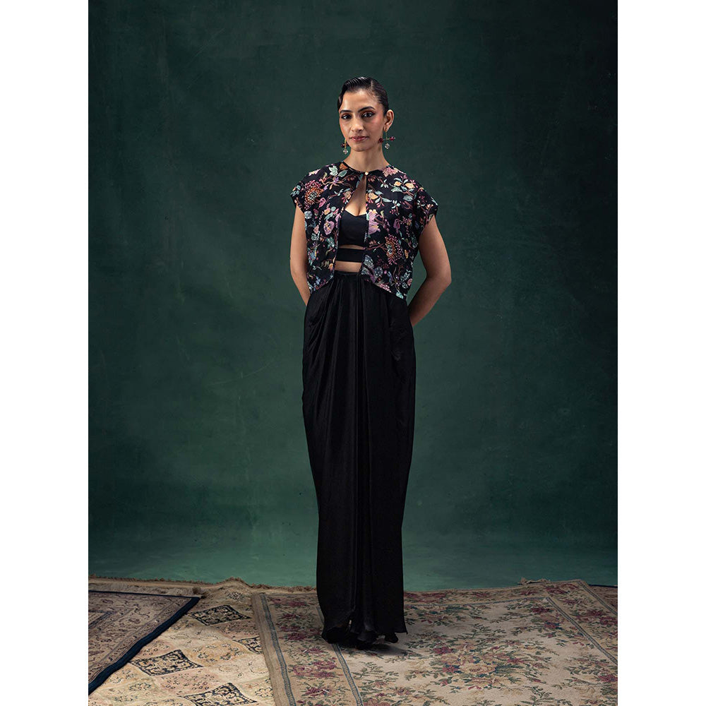 LABEL NAARITI Yamini Black Blouse with Jacket and Skirt (Set of 3)